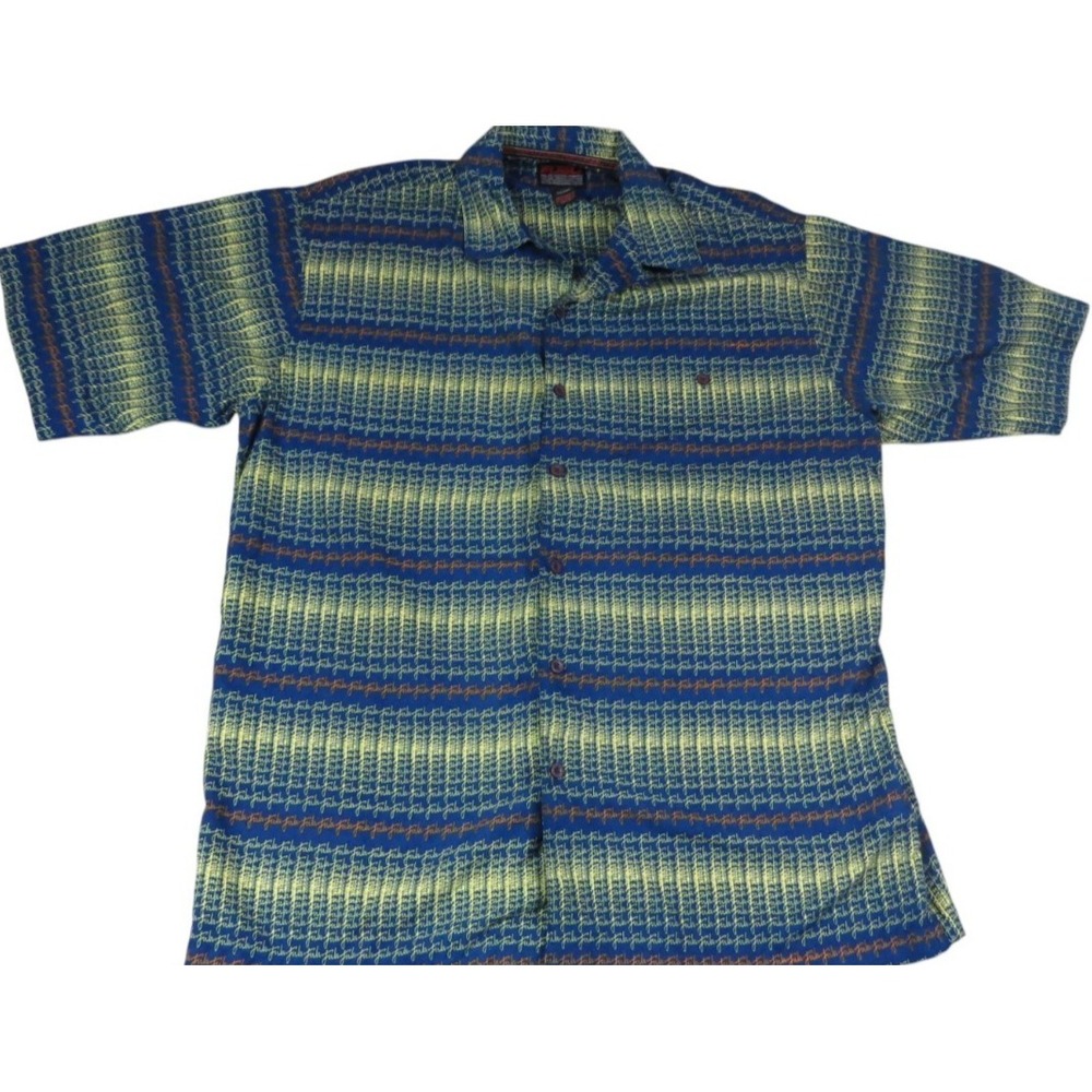 VTG FUBU Sport Button Up Shirt Men XL Blue All Over Print Short Y2K Streetwear
